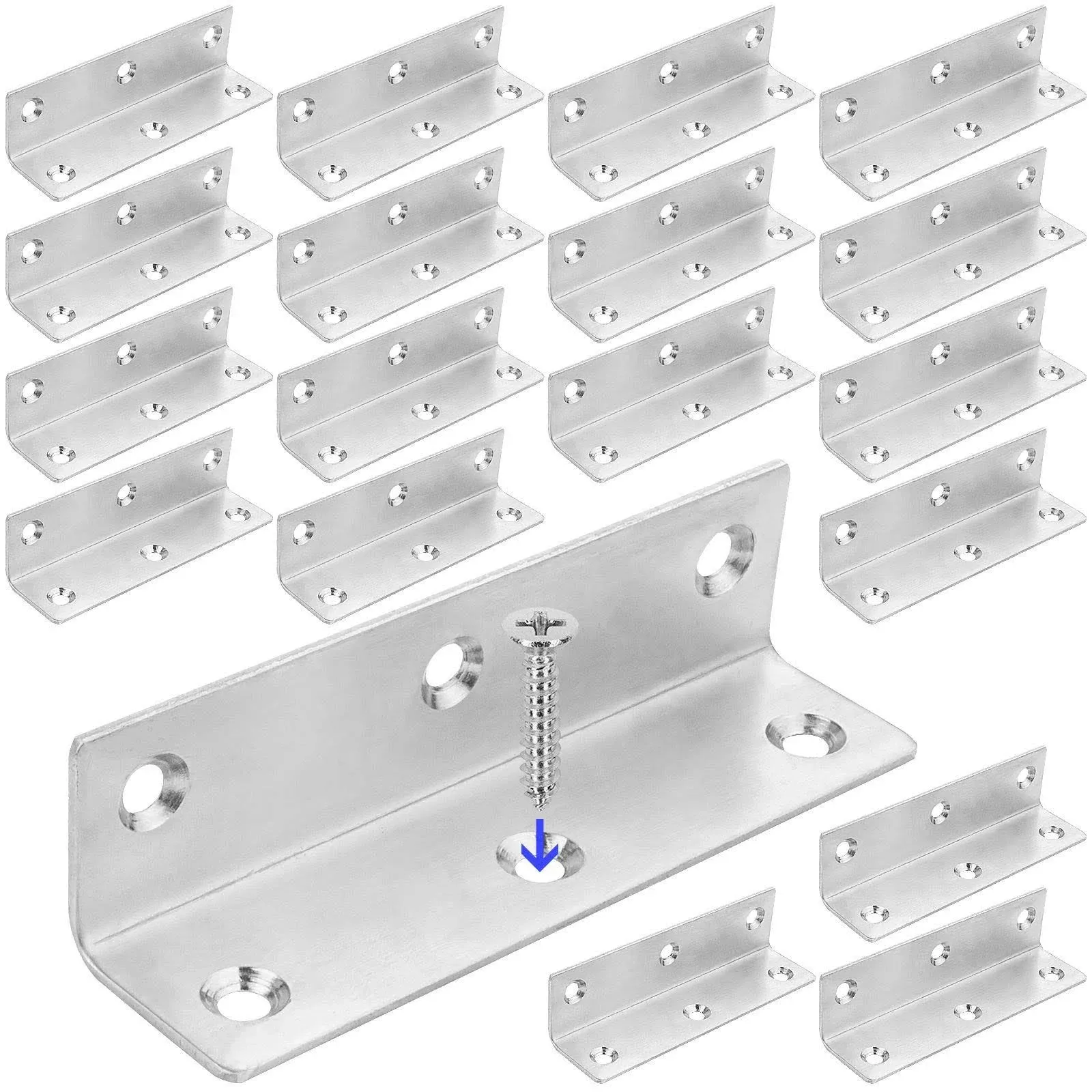 22 Pack Heavy Duty Corner Bracket 4 X 1 Inch Corner Brace for Wood, Stainless Steel Corner Brace L Corner Bracket Joint Right Angel Bracket Fastener for Wood Cabinets Furniture(100X25X2mm )