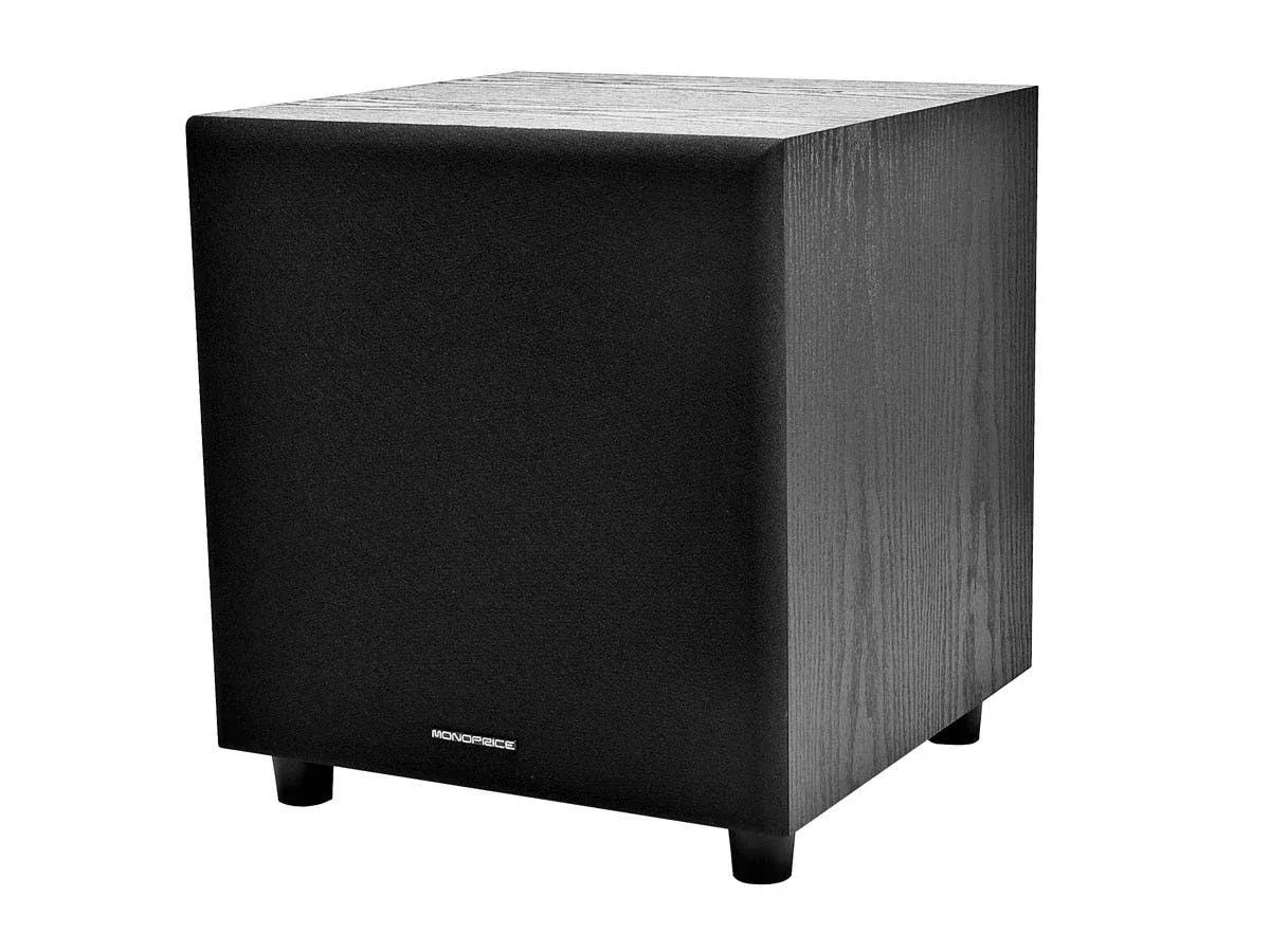 Monoprice 60-Watt Powered Subwoofer - 8 Inch With Auto-On Function, For Studio And Home Theater Black