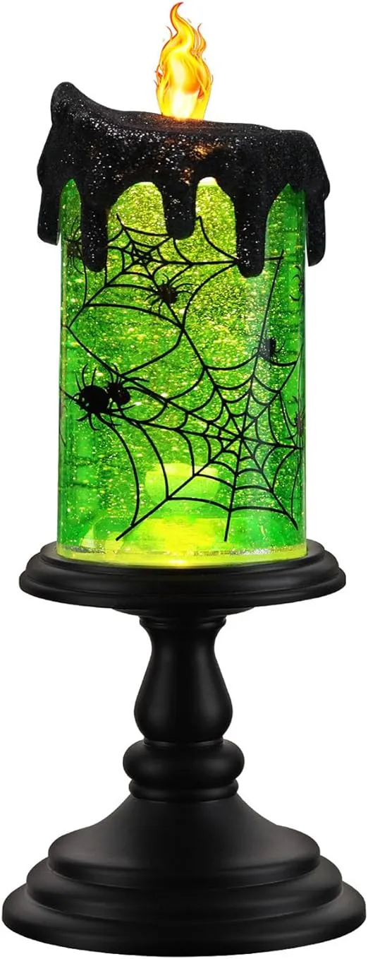 KAiSnova Halloween Snow Globe Candles Lighted Lamp, Battery Powered Spooky Spinning Water Glittering Tornado Candle with 6H Timer, Flameless Candles Table Centerpiece for Halloween Celebration Party