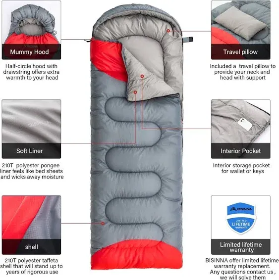 Sleeping Bag with Pillow - 4 Season Backpacking Sleeping Bag Lightweight Waterpr