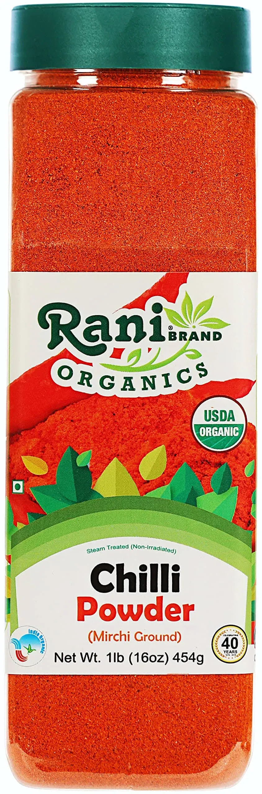 Rani Organic Chilli Powder (Mirchi Ground) 16oz (1lb) 454g PET Jar