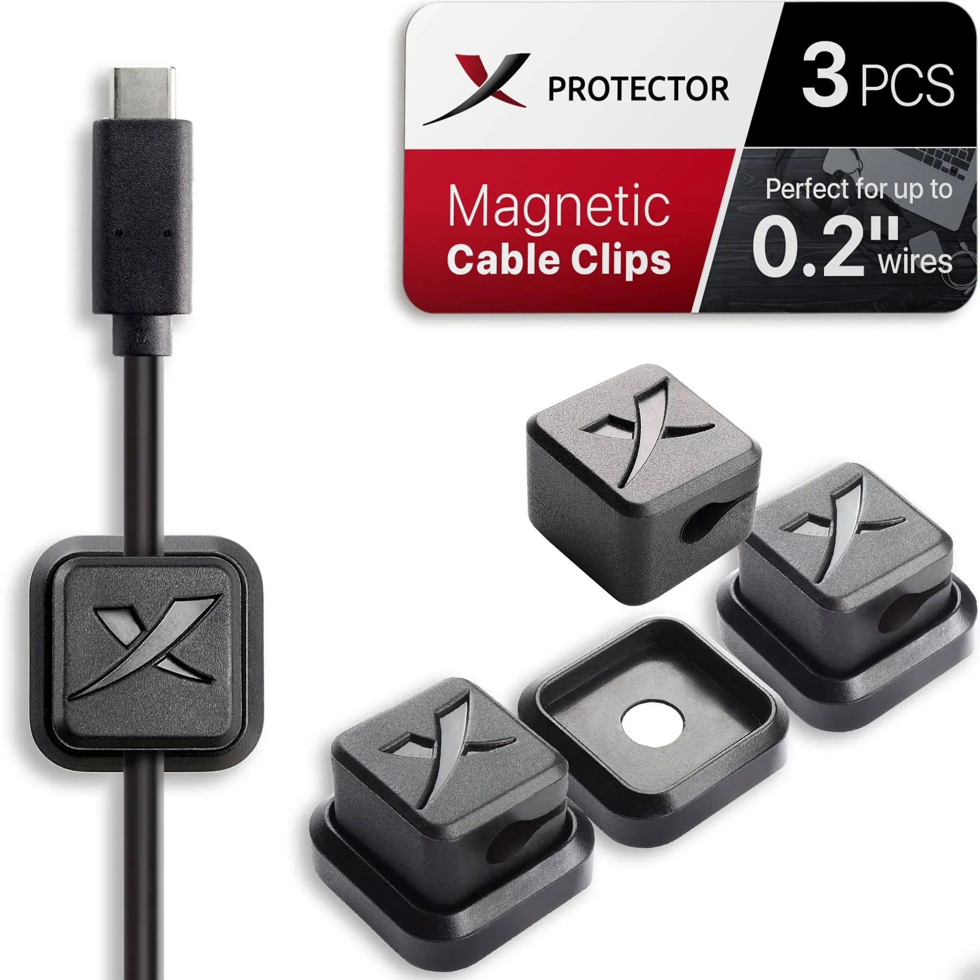 Magnetic Cable Holders X-Protector 3 PCS - Premium Cable Clips - Self-Adhesive Cable Holder for Car - Cord Organizer for Desk - Cable Organizer - Black Wire Organizer - Cord Management for Wires!