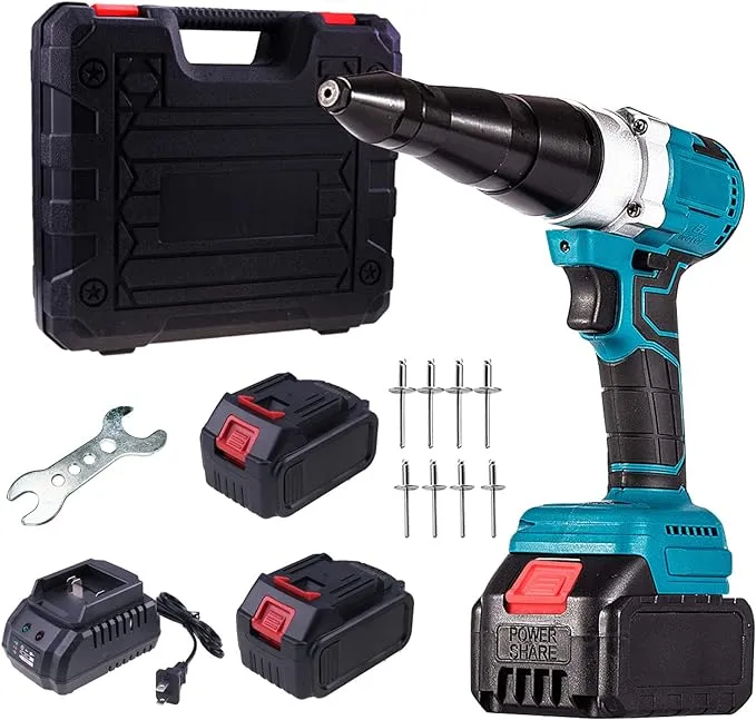 Etersec Cordless Rivet Gun, Portable 21V Lithium Battery Charging Full-Automatic Core Pulling Rivet Gun Professional Kit,with Battery and Charger，for 1/8 ", 5/32", 3/16 "Rivets