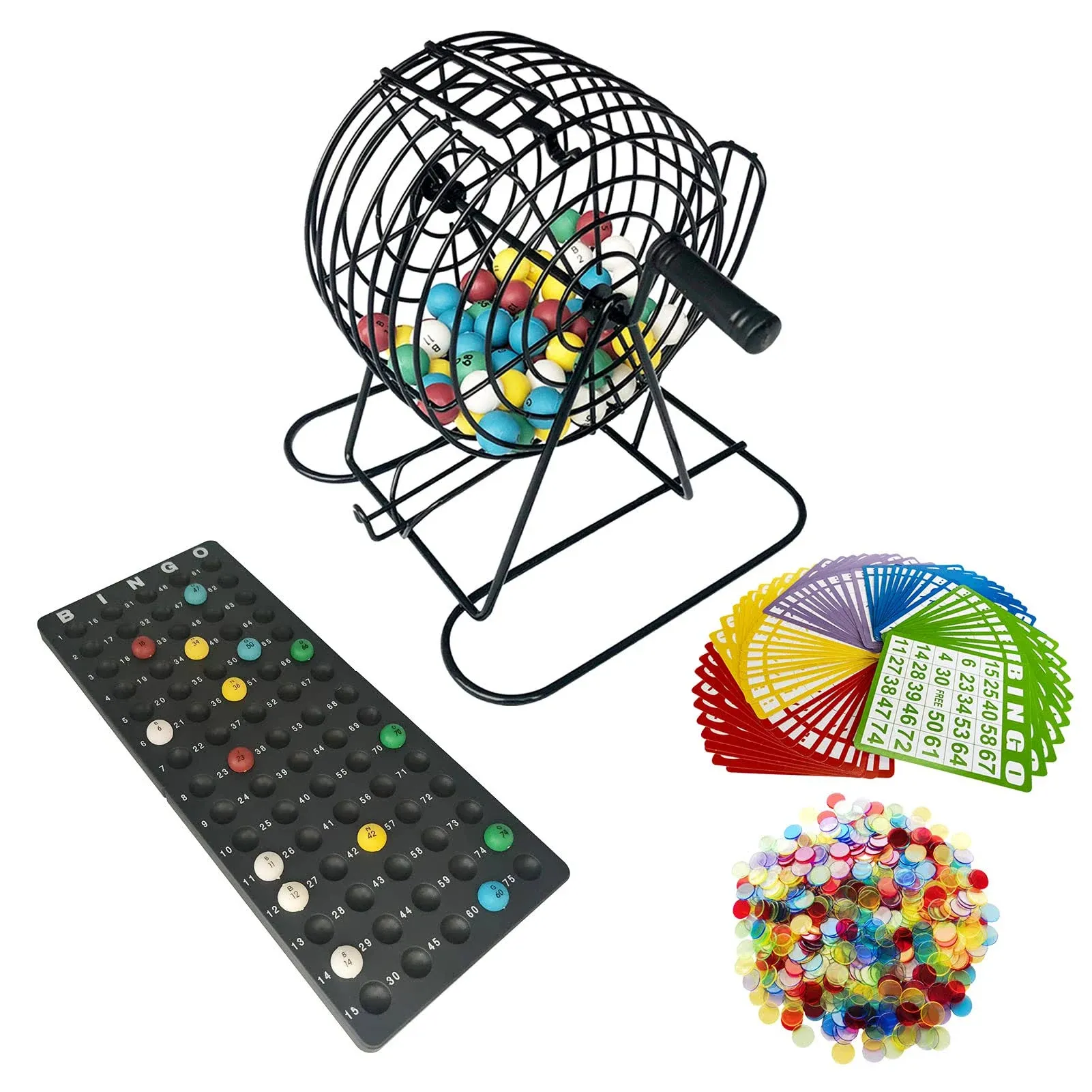 Deluxe Bingo Game Set Metal Cage with Calling Board 50 Cards 300 Chips 75 Balls