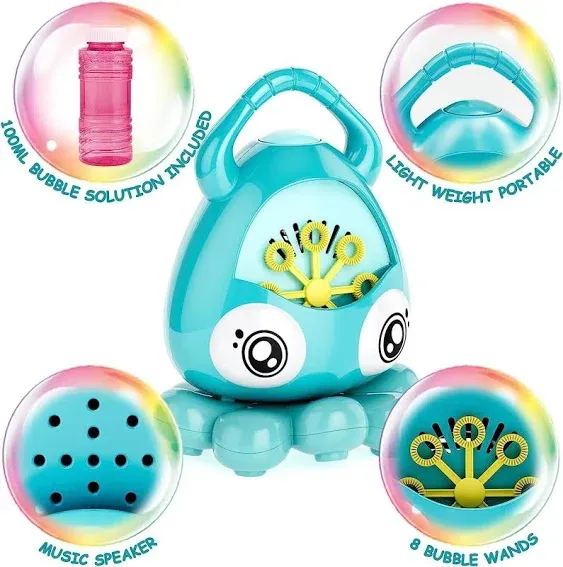 Bubble Machine, Cute Octopus Automatic Bubble Blower, 10000+ Bubbles Per Minute