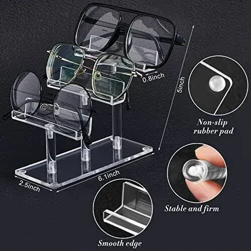 2 Pcs Eyeglasses Display Stand Acrylic Sunglasses Holder Clear Sunglass Organizer Frame Eyewear Glasses Stand for Glasses Shop Home Storage, 3 Tiers