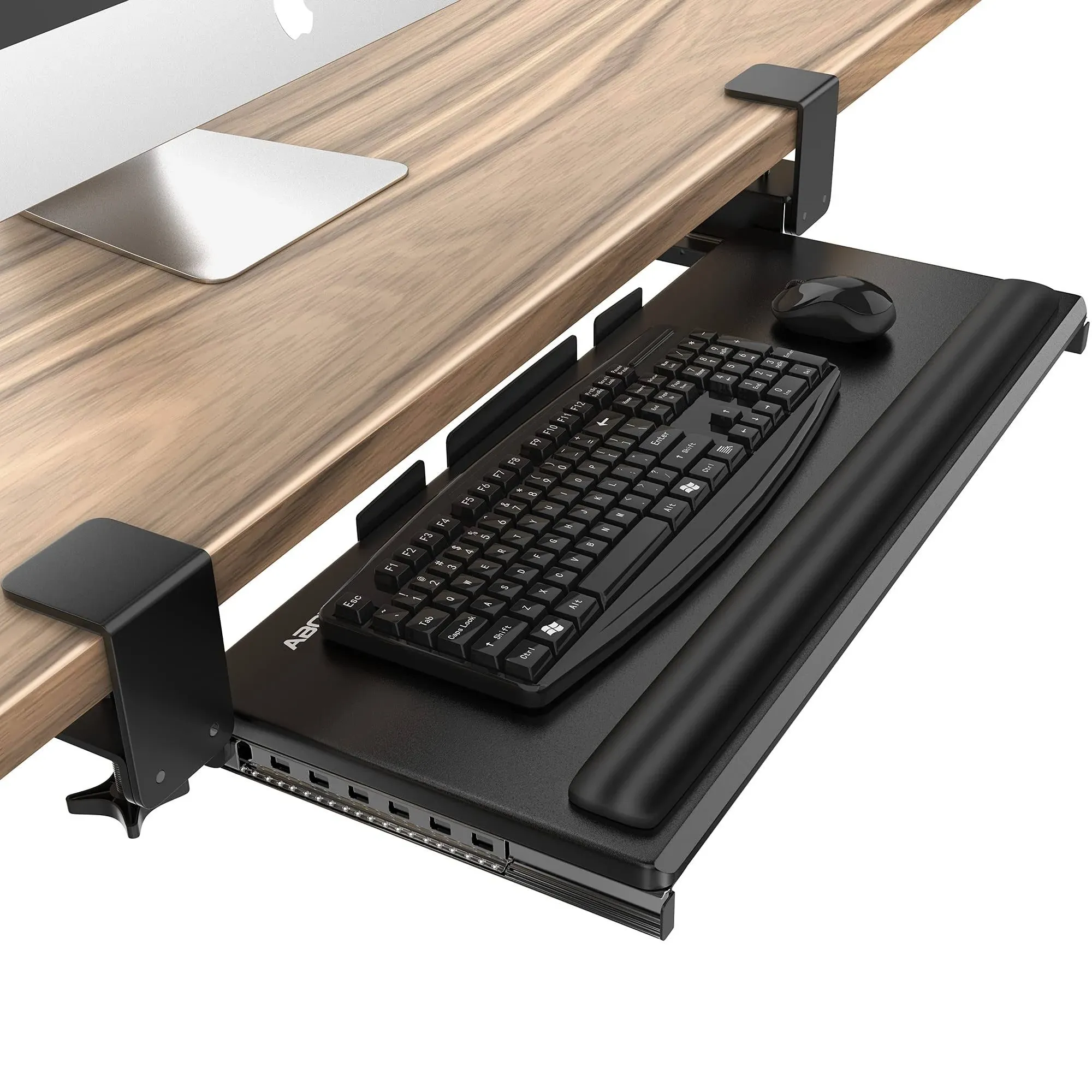 AboveTEK Large Keyboard Tray Under Desk with Wrist Rest, 26.7"×11" Ergonomic Desk Computer Keyboard Stand with Sturdy C Clamp Mount System, Slide-Out