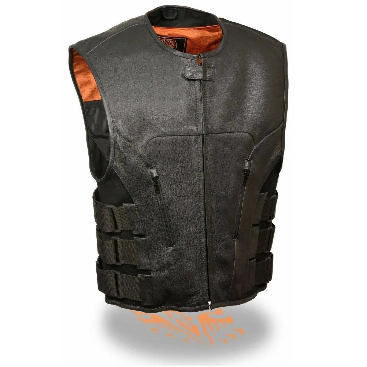 Milwaukee Leather Men's Bullet Proof Look Style Swat Vest Single Panel Back & Dual Inside Gun Pockets