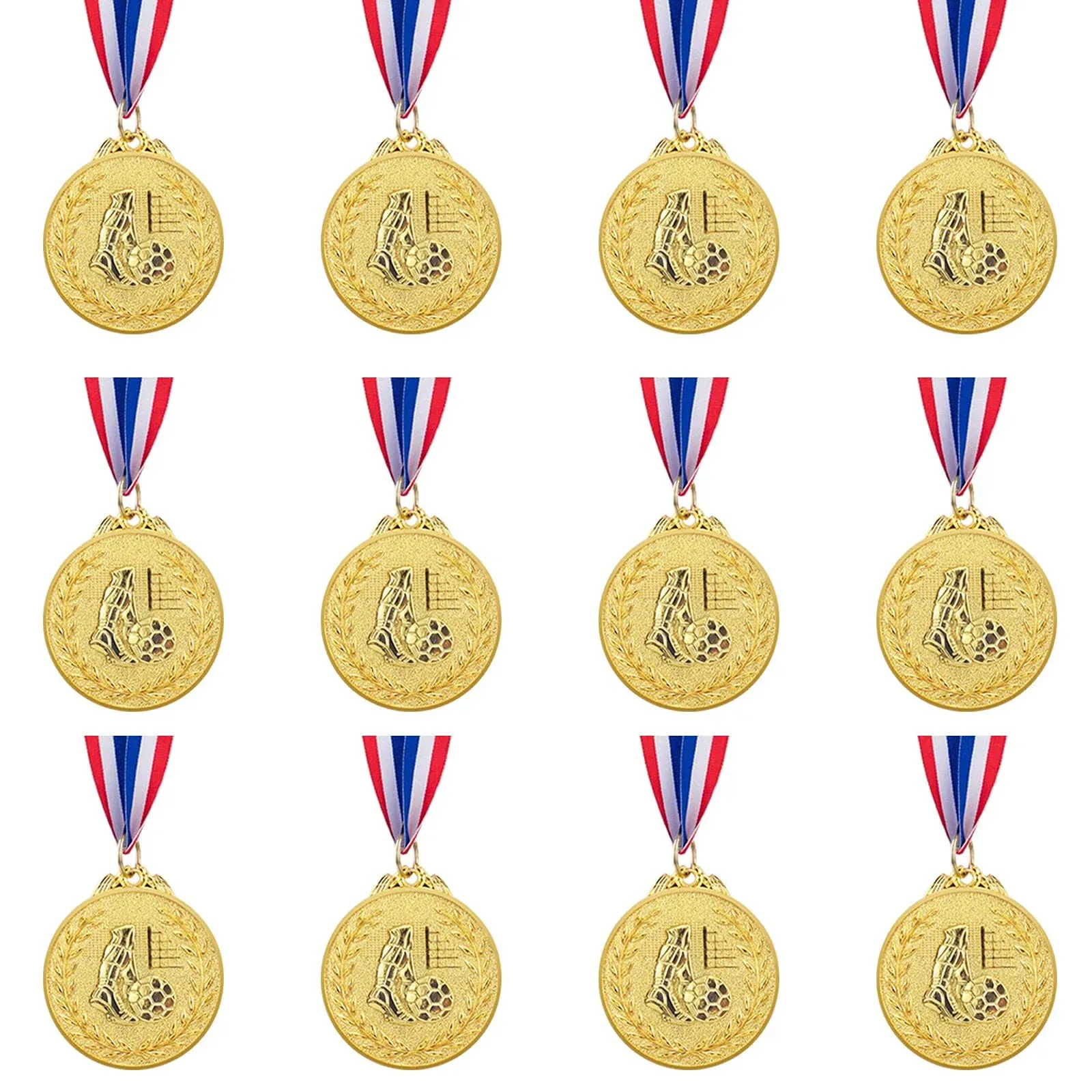 12 Pieces Soccer Medals for Awards for Kids and Adults, Gold Award Medals Set - 