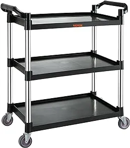 VEVOR 3 Shelf Heavy Duty Utility Cart, 154LBS Capacity, 37.4" x 15.7" x 32.7", Black