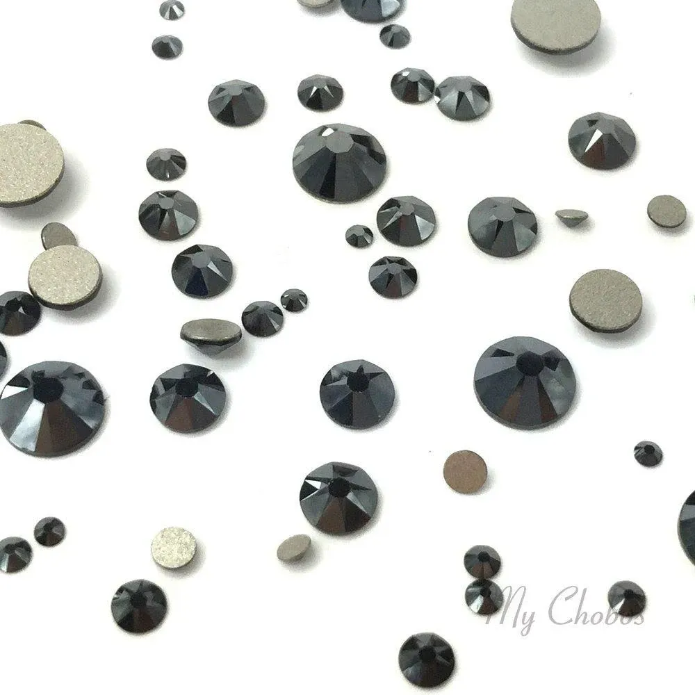 JET HEMATITE (280 HEM) black 144 pcs 2058/2088 SWAROVSKI Crystal Flatbacks rhinestones nail art mixed with Sizes ss5, ss7, ss9, ss12, ss16, ss20, ss30