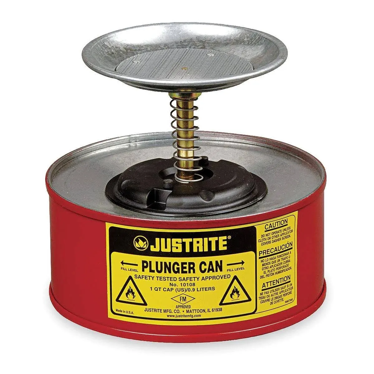 Justrite 10108 Can, Plunger, Steel, 1 qt, Red