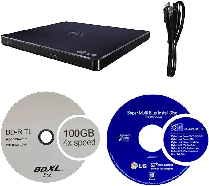 LG 6X WP50NB40 Ultra Slim Portable Blu-ray Burner Bundle with 100GB BDXL Disc and Cyberlink Burning Software