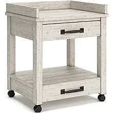 Signature Design by Ashley Carynhurst Rustic Farmhouse Printer Stand with Casters, Whitewash