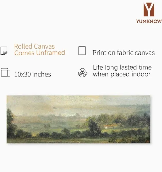 Vintage Farmhouse French Country Bedroom Wall Decor Above Bed - 10x30" - Horizontal Wall Art Over the Bed - Panoramic Landscape Picture Sign, Canvas Oil Painting Long Narrow Autumn Meadow Print Poster