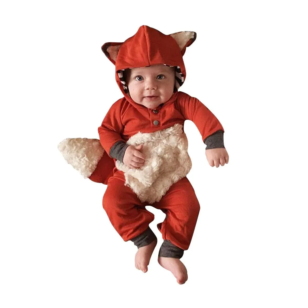 Newborn Baby Girl Boy Halloween Cosplay Cartoon Clothes Fox Coat Fur Bodysuit Jumpsuit Hooded Playsuit Romper Overall Outfit