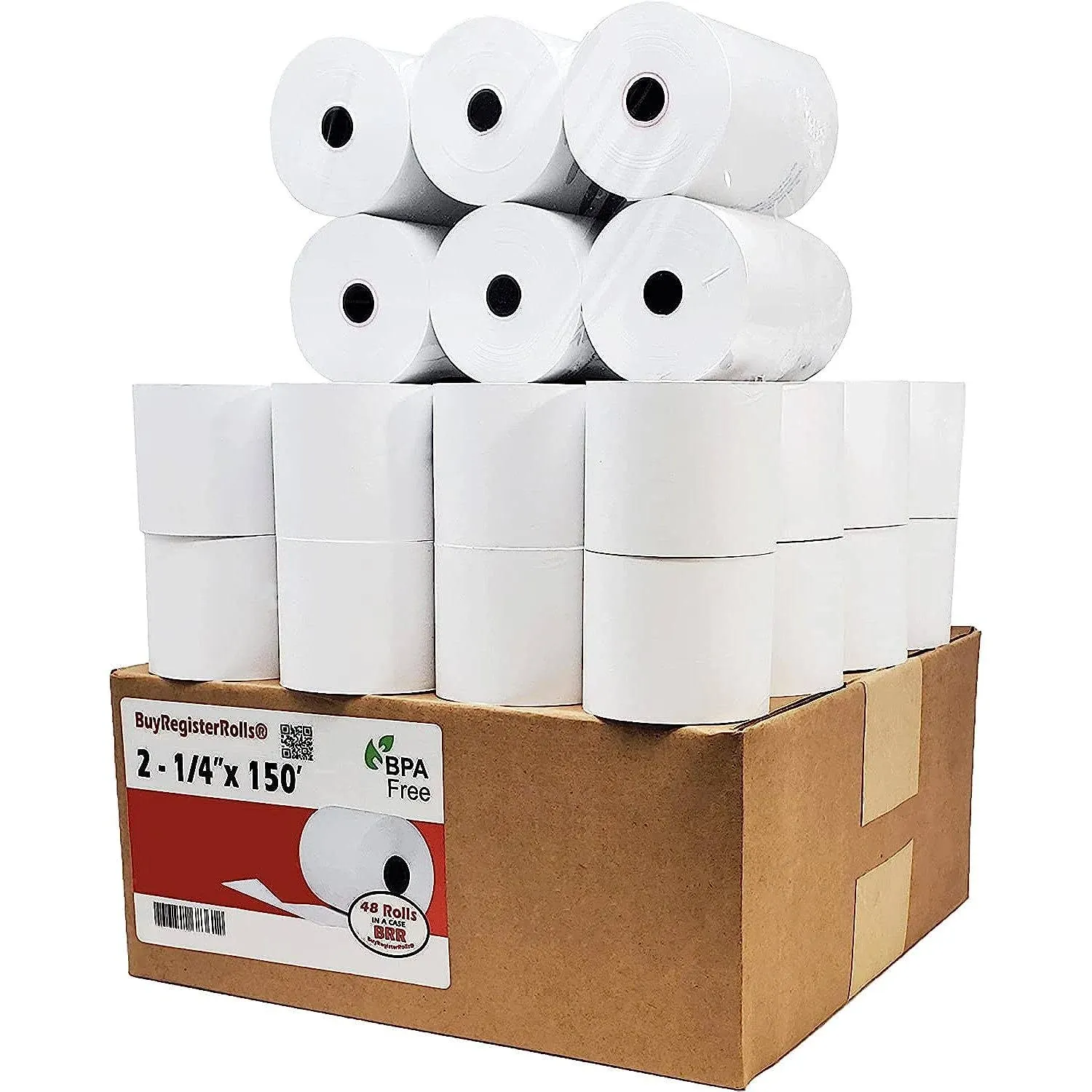 (50 Rolls) 2 1/4 x 150 ft White Adding Machine Tape Paper Rolls Premium One Ply