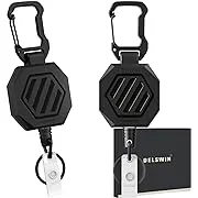 DELSWIN Retractable Keychain Heavy Duty - ID Card Badge Holder Retractable Clip, Tactical Carabiner Badge Reels with Key Ring and 31.5" Steel Cord, Key Leash Lanyard(2 Pack)