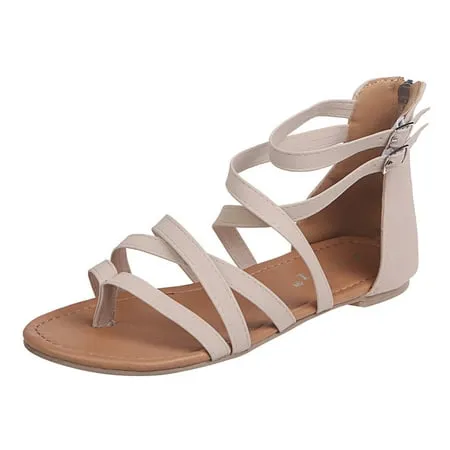 Luffymomo Women's Gladiator Strap Sandals Flat Fisherman Thong Cross Strappy Sandals