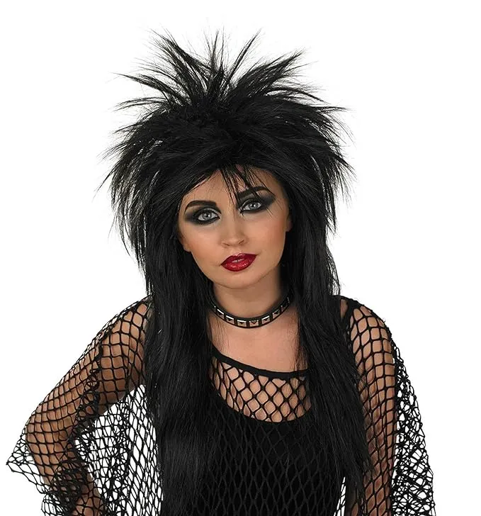 Fun Shack Glam Rock Fancy Dress Wig, Punk Wig Women, 80s Wig Women, Womens Glam Rock Wig, Black Rock Wig, Rock Star Wig One Size