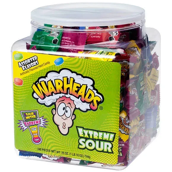 Warheads Extreme Sour Hard Candy - 240 count, 26 oz jar