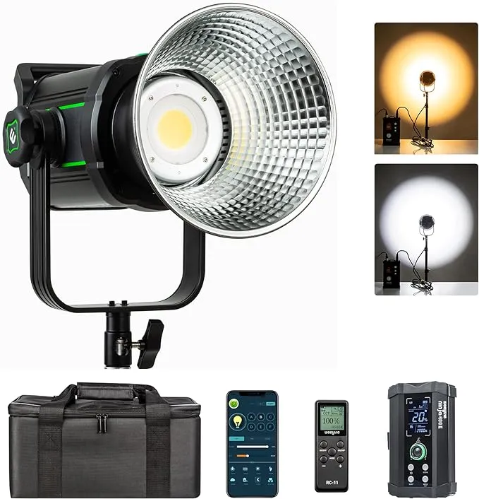 Weeylite Ninja 400 II LED Continuous Video Light, 150W 2800-6800K Bi-Color Bowens Mount Continuous Lighting App Control Dimmable LED COB Studio Lights with V-Mount for Photography Video Recording