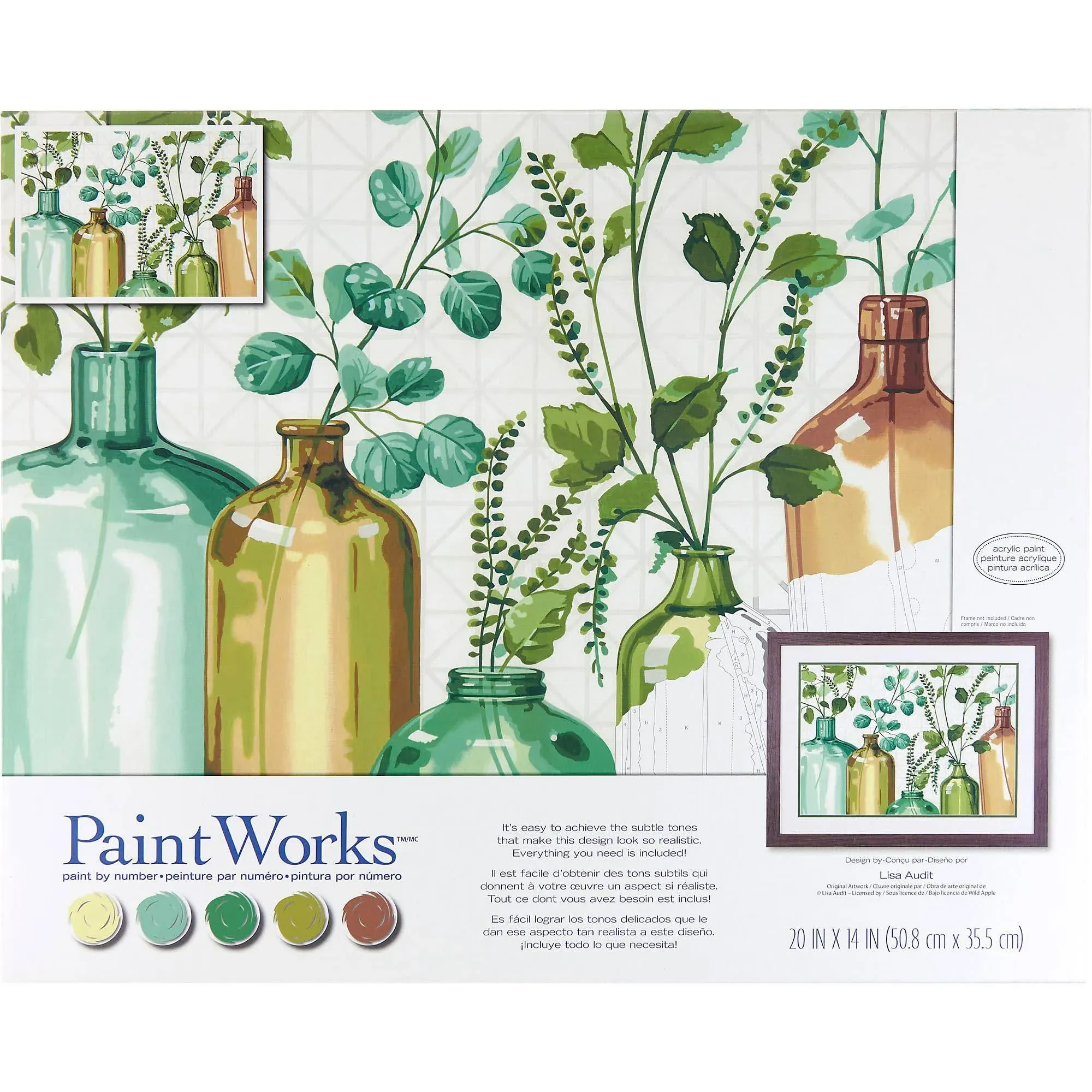 PaintWorks 73-91856 Mixed Greens Paint by Number Kit for Adults and Kids, 20" x 14", Multicolor, 12pcs