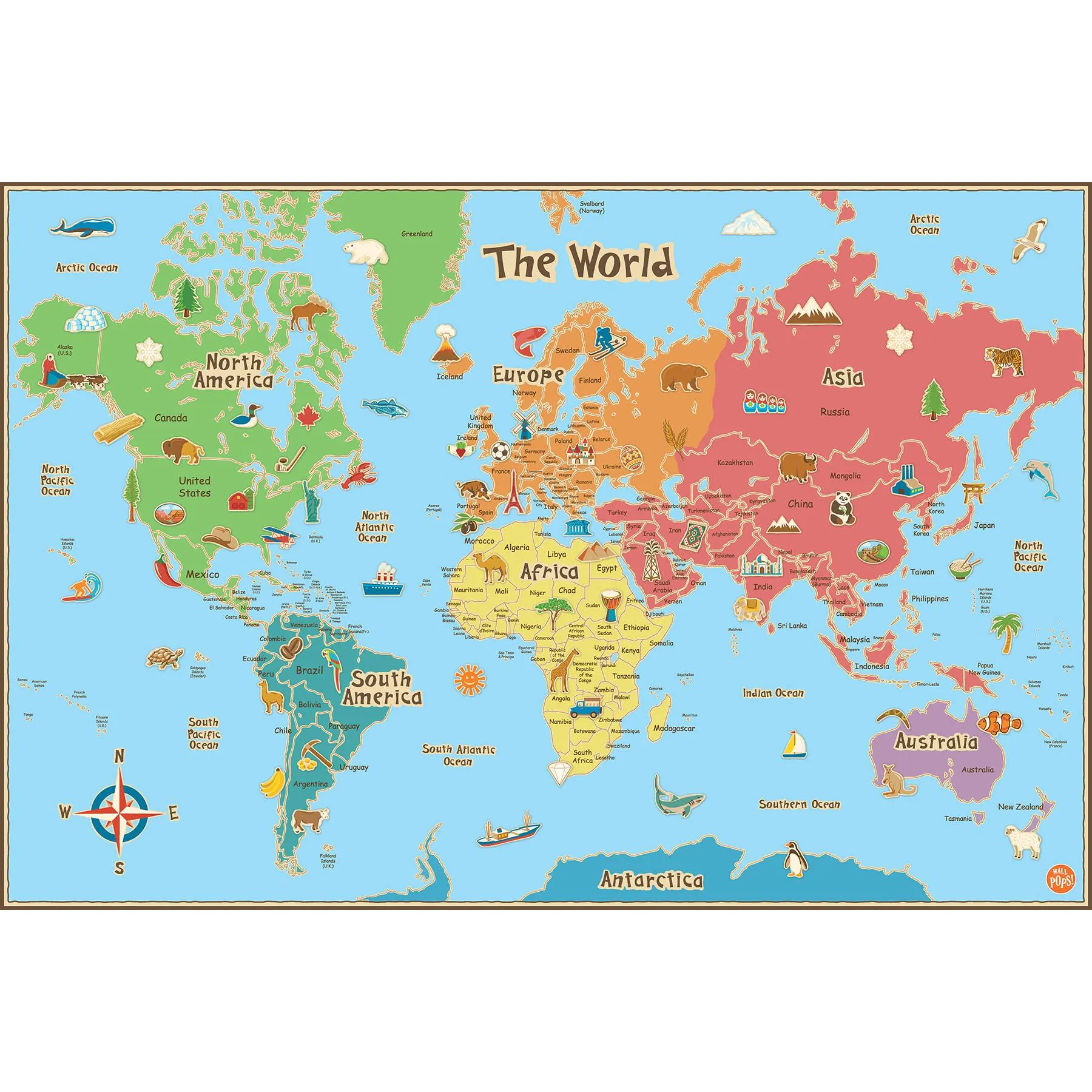 Wallpops Kids World Dry Erase Map Decal