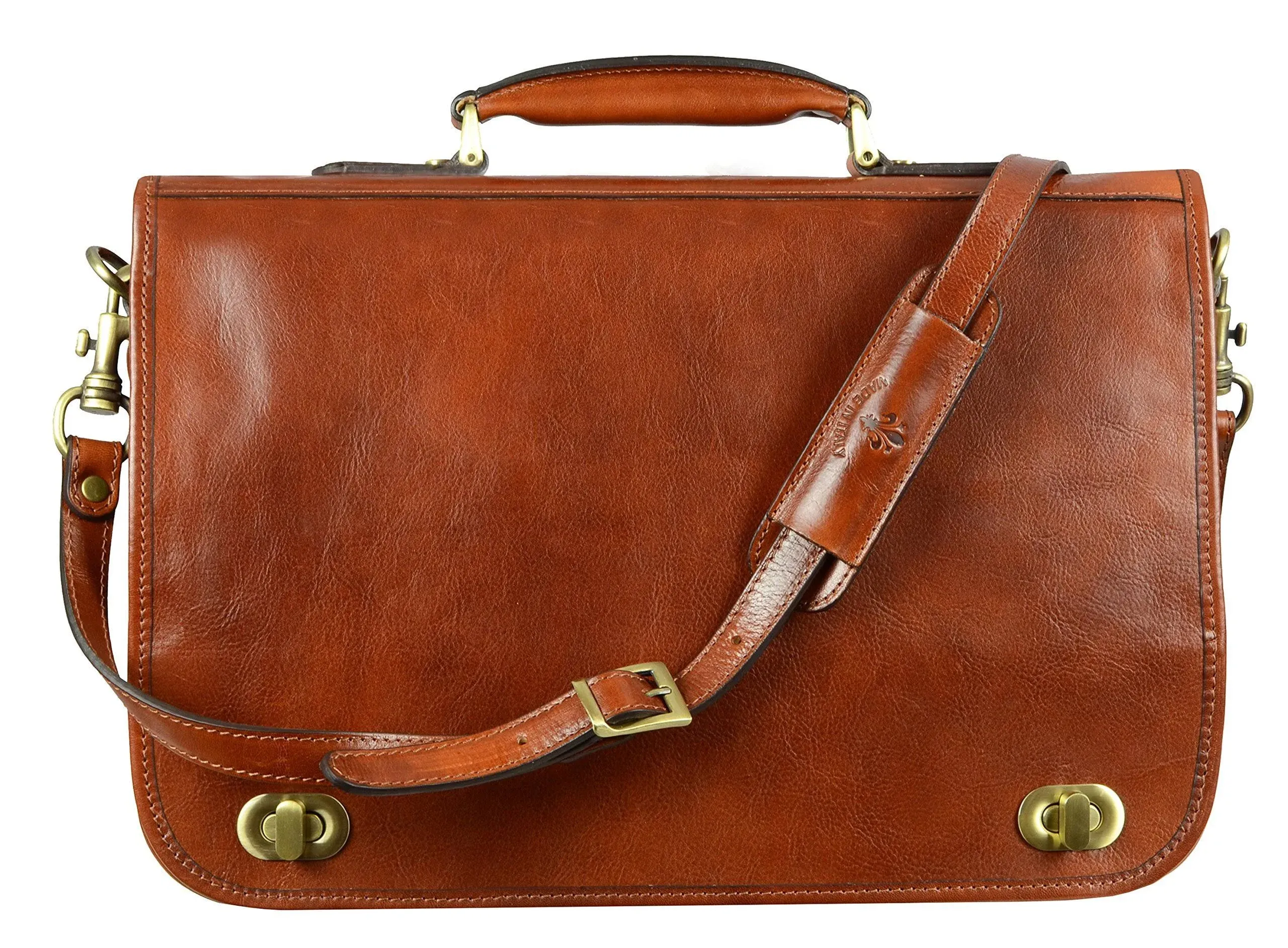 Full Grain Leather Briefcase Italian Handcrafted Stylish Bag Brown - Time Resistance