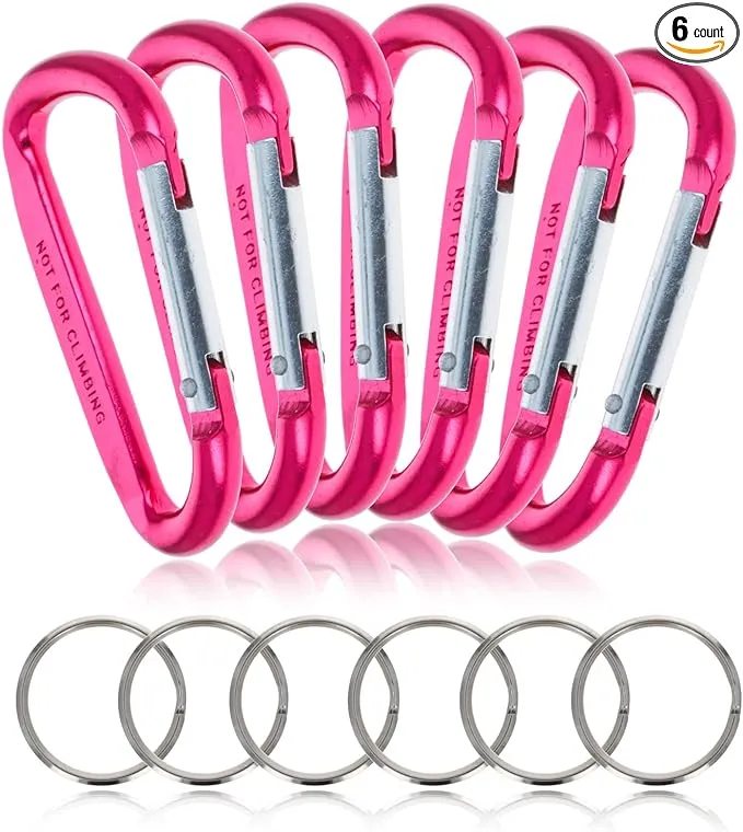 ASR Outdoor 6-Pack Aluminum Multi-Color Carabiner Spring Clip Keychain (Many Sizes, Colors)