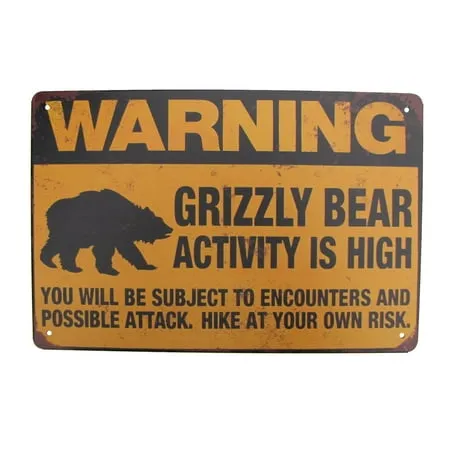 Metal Grizzly Bear Activity Warning Caution Sign Outdoor Hunting Cabin Lake House Home Wall Decor