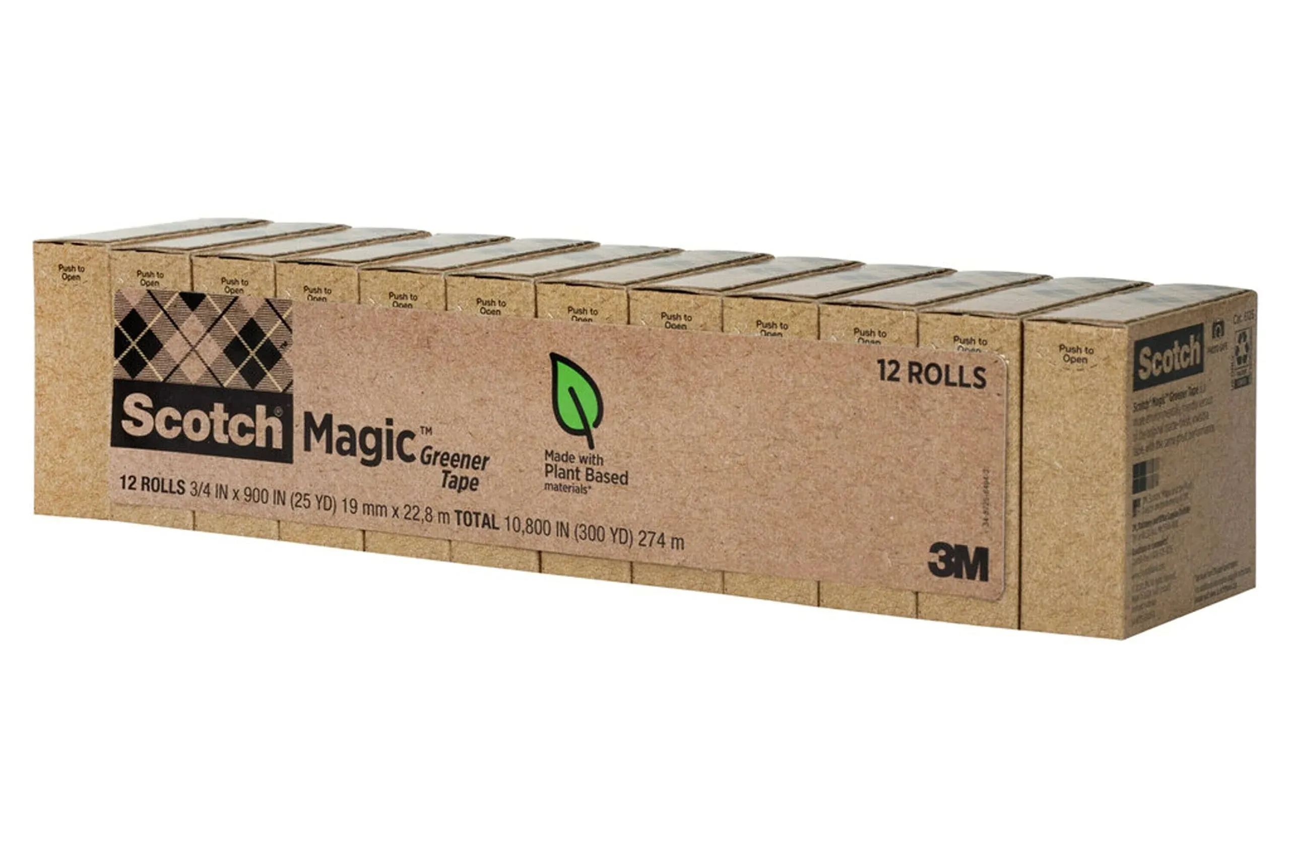 Scotch Magic Greener Tape, Invisible Tape for Fixing Paper, Office Supplies and Back to School Supplies, 0.75 in .x 900 in., 12 Rolls