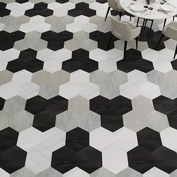 LUCIDA SURFACES, MosaiCore Pewter Hexagon 8.8 in. x10.375 in. 3mm 28MIL Glue Down Luxury Vinyl Tiles , 25PK