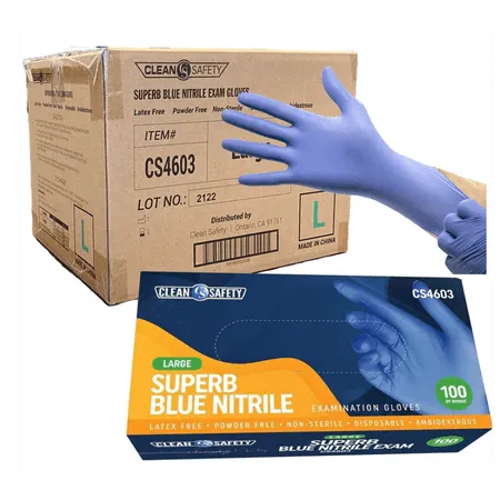 Superb Blue Nitrile Powder Free Examination Gloves, Single Use, Large, 100 Pack, Latex Free, Powder Free, Non-Sterile, Disposable, Textured Fingertips, Beaded Cuff, Synthetic Nitrile Rubber (NBR)