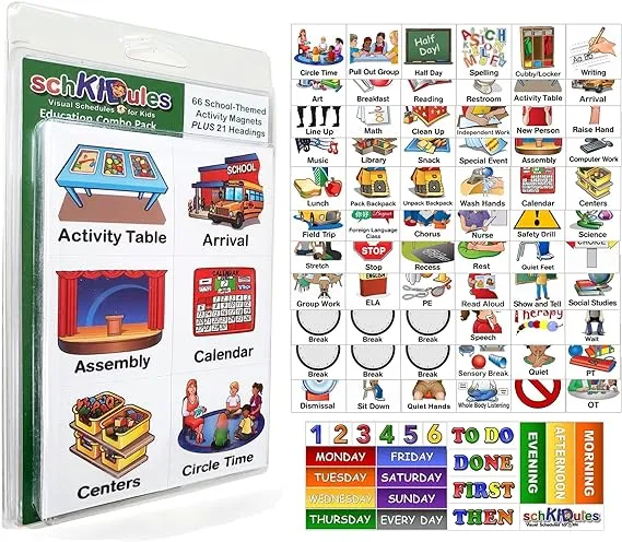 SchKIDules Visual Schedules Activity Magnet Combo Pack: 60 Special Education Collection Plus 19 Headings Magnets