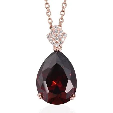 Shop LC Red Garnet Pendant Necklace for Women 925 Sterling Silver 14K Rose Gold Ion Plated White Cubic Zirconia Birthstone Stainless Steel Chain Size 20 Ct 8.7 Gifts