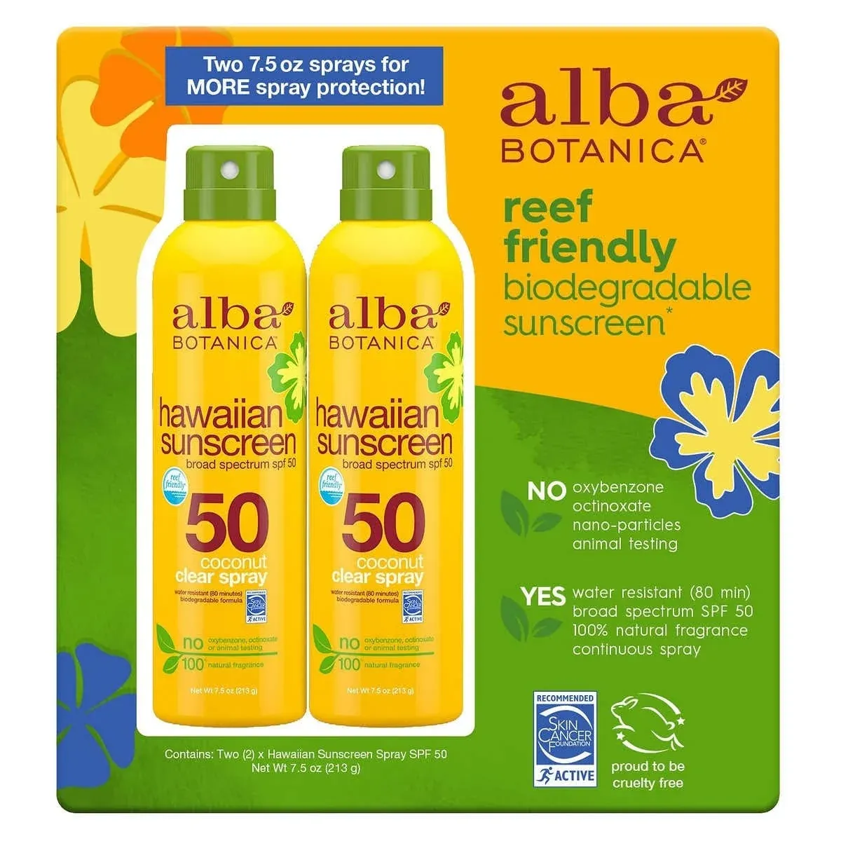 Alba Botanica Hawaiian Sunscreen Broad Spectrum SPF 50 Cruelty Free 2 Bottles