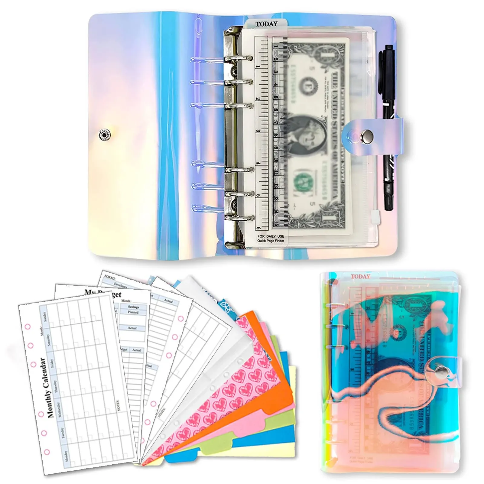 PVC Finances Organizer, 2022 Weekly & Monthly Personal Budget Planner, 6-Ring Binder Refillable Notebook with 12 Cash Envelopes & Budget Sheets Calendar