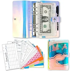 PVC Cash Envelopes Wallet Finances Organizer, 2023 Weekly & Monthly Personal Budget Planner, 6-Ring Binder Refillable Notebook Handbag with 12 Cash Envelopes & Budget Sheets Calendar