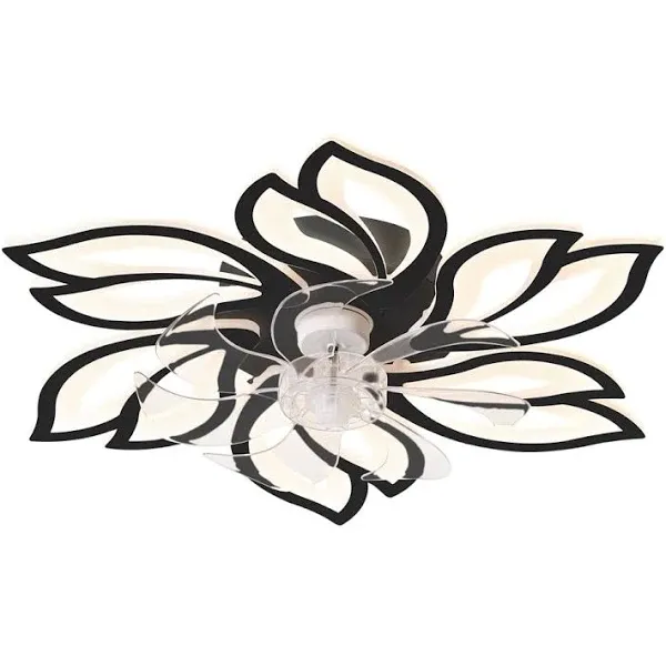 Yardreeze 25.6-in White Color-changing LED Indoor Flush Mount Chandelier Ceiling Fan with Light Remote (7-Blade)