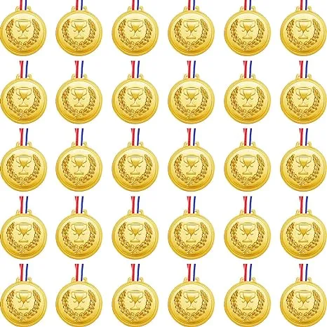 Hicarer 30 Pieces 2.36 Inch Plastic Gold Medals for Awards Sports Medal Soccer Medal Football Medals for Awards Gymnastics Winner Award Medals Competition Birthday Party Favors