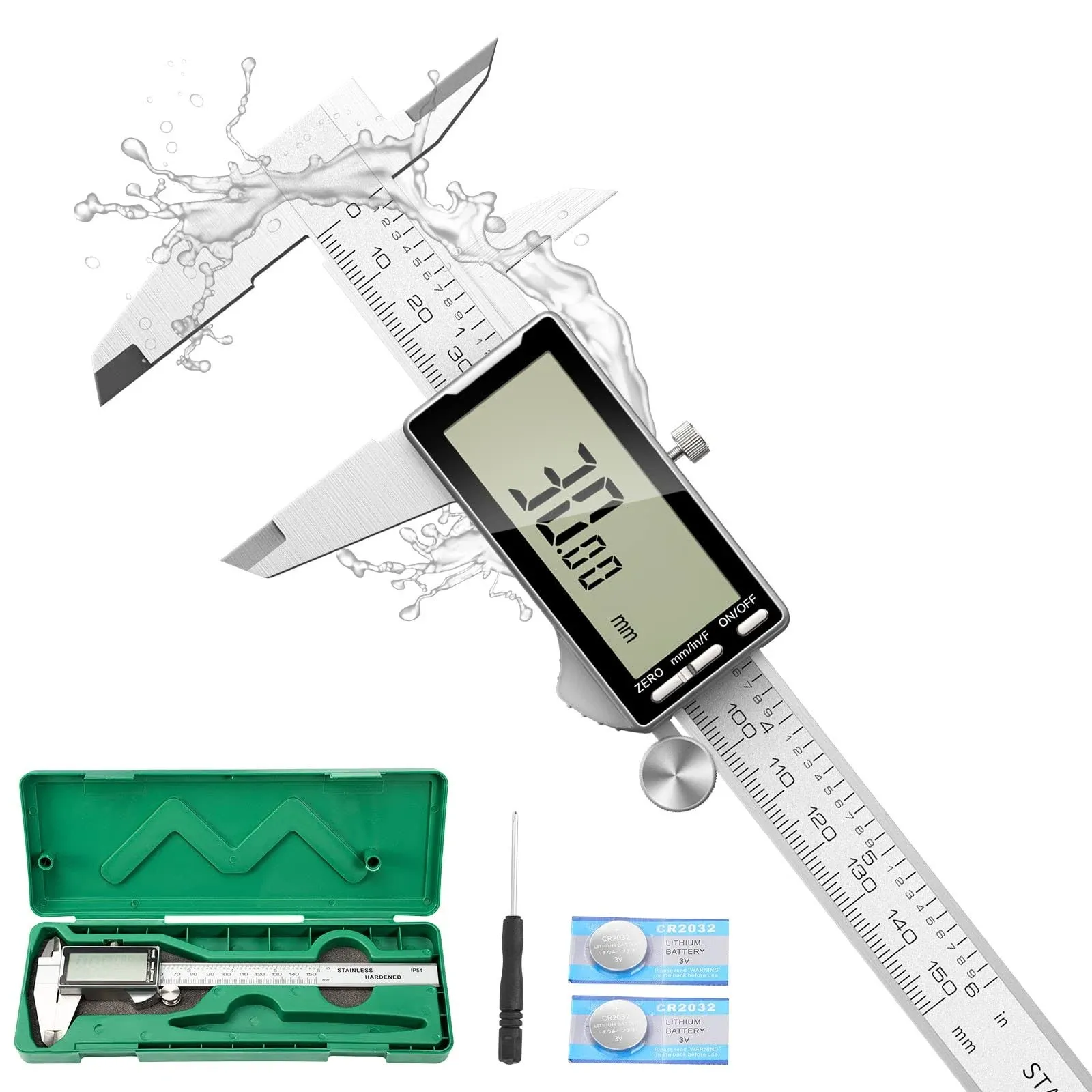 Digital Caliper 6 Inch with Large LCD Screen, Inch/MM/Fraction Conversion, 150mm Micrometer Caliper All Stainless Steel Diameter Measuring Tool for Jewelers/Woodworkers/DIY