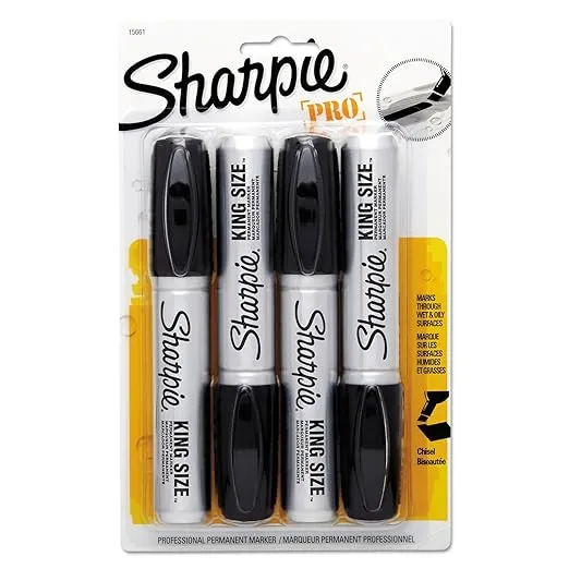 Sharpie King Size Permanent Markers, Chisel Tip, Black, 4/Pack (15661)