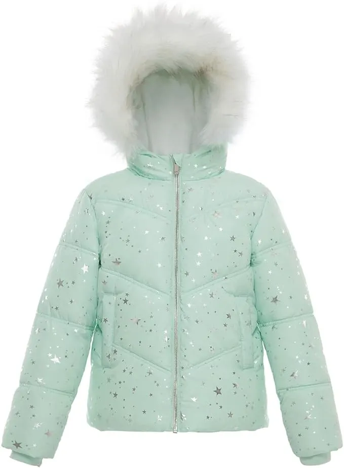 Rokka&Rolla Girls' Heavyweight Puffer Jacket Quilted Winter Coat with Hooded Faux Fur