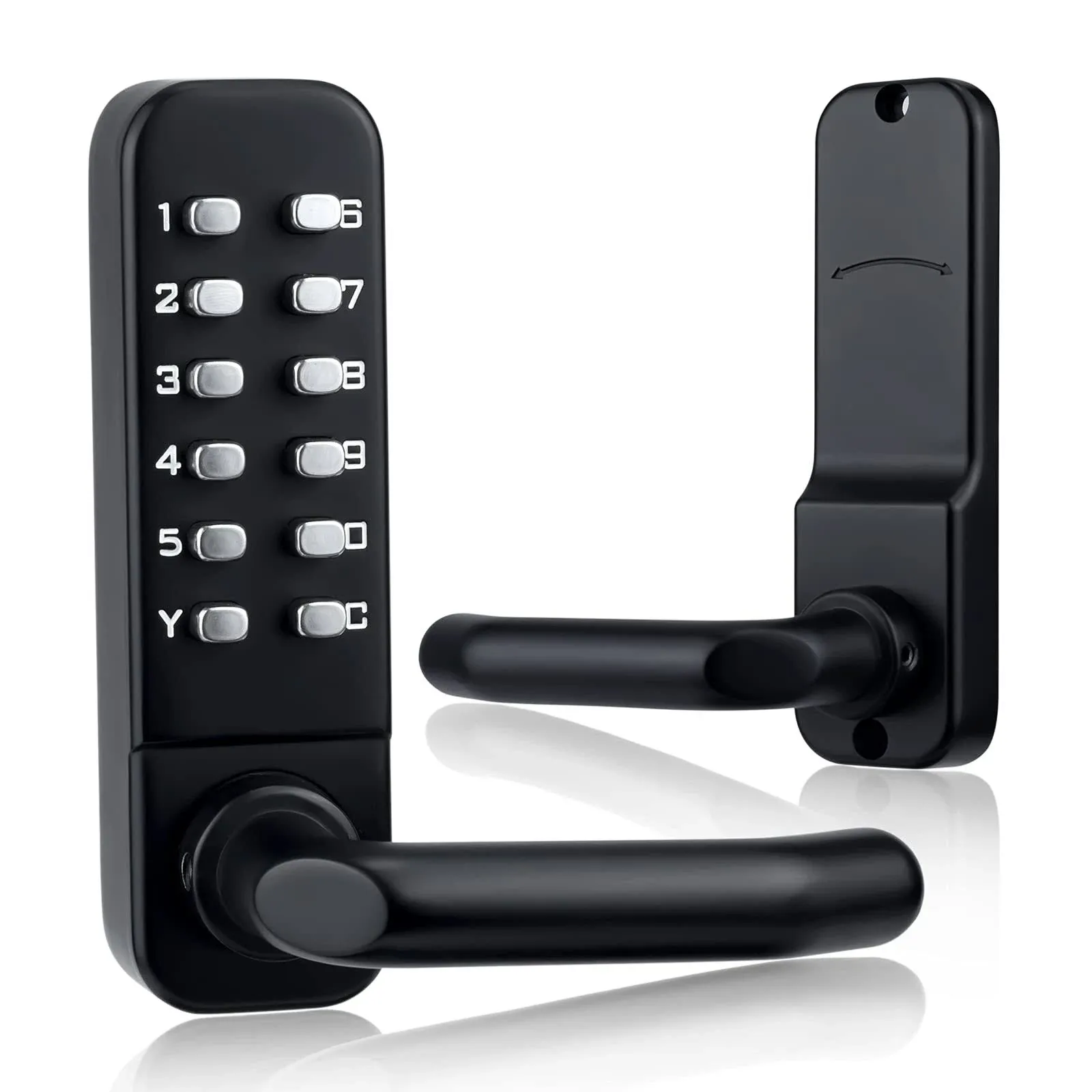 CODACE Gate Lock - Combination Door Lock with Keypad Door Knob, Waterproof Keypads Deadbolt Door Lock with Handle, Stainless Steel Outdoor Gate Digital Code Locks Set with Keypads (Black)