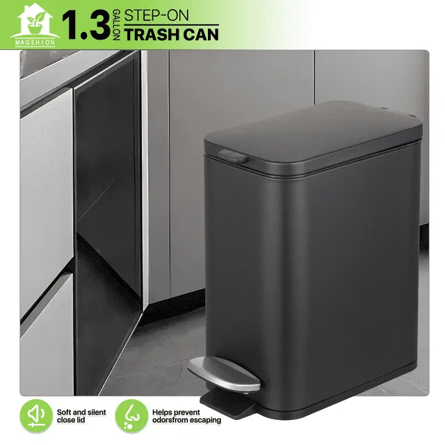 Magshion 1.3 Gallon Trash Can with Step on Pedal, Easy-Close Lid & Removable ...