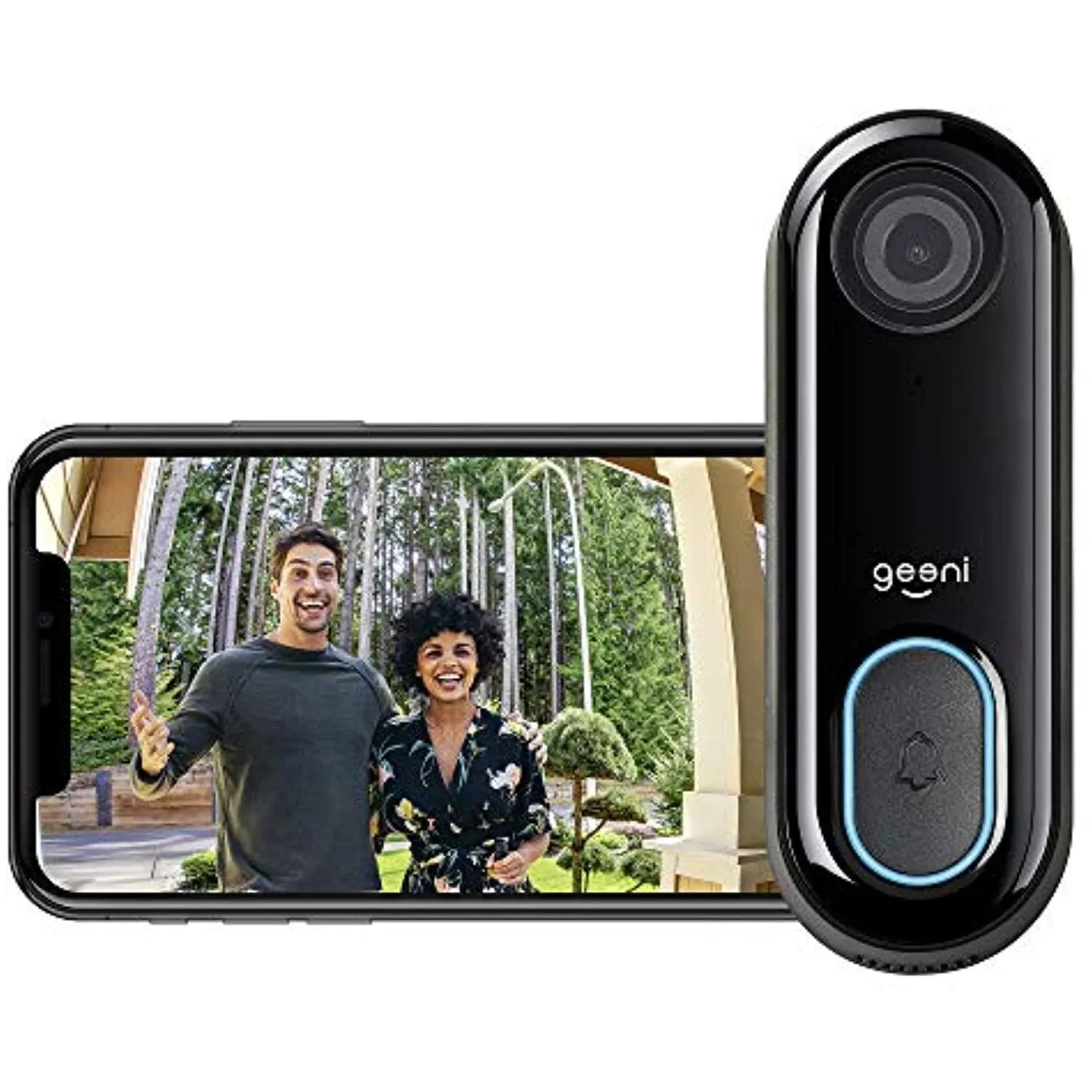 Geeni Doorpeek Doorbell Camera - WiFi Security Door Bell with 1080p Video and 2-Way Audio Speaker, Motion and Chime App Alerts, Compatible with Alexa, Google Home, Wired, Black