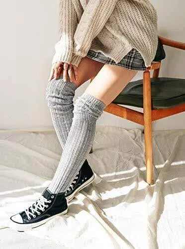 STYLEGAGA Winter Slouch Top Over The Knee High Knit Boot Socks