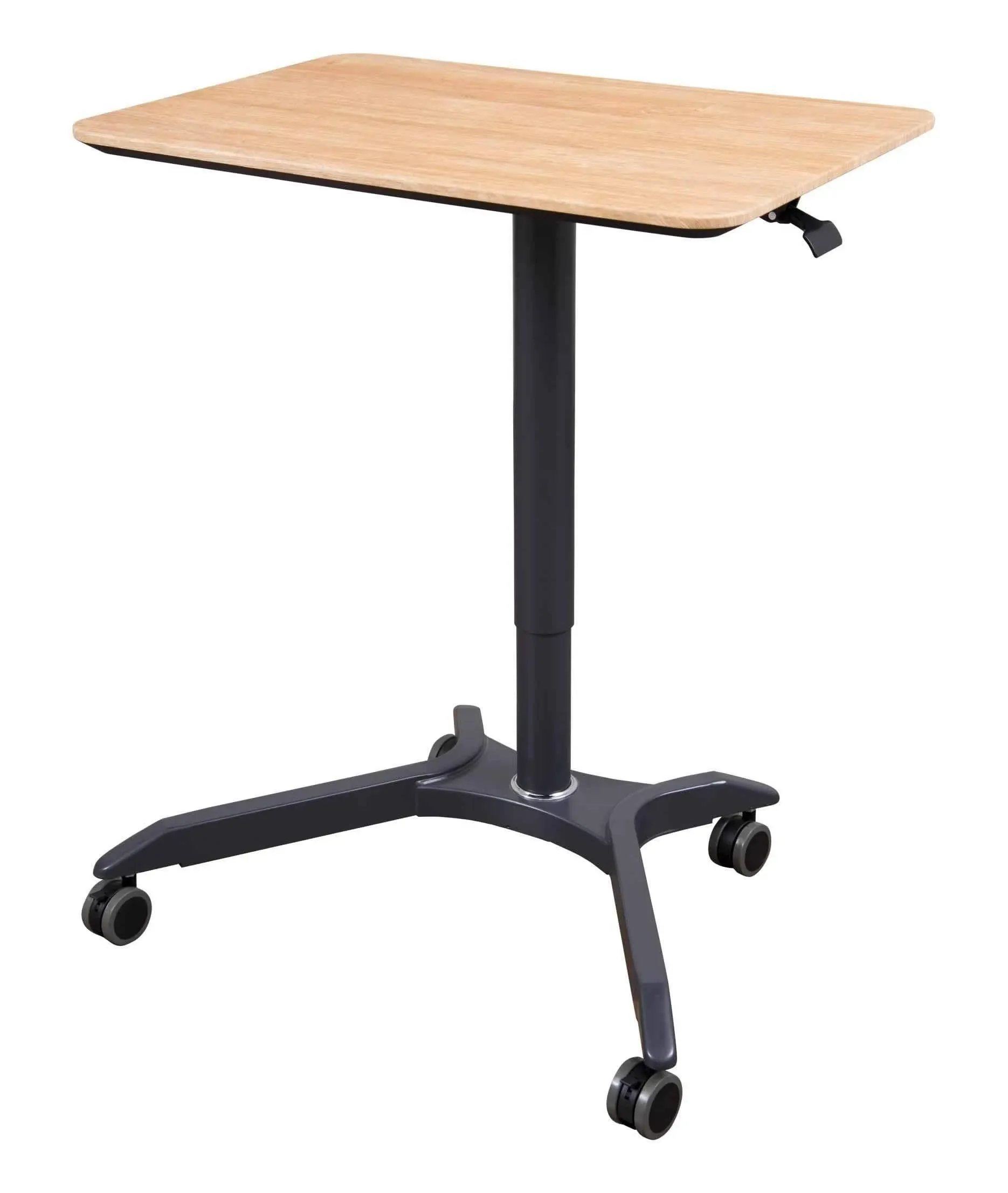 Stand Up Desk Store Pneumatic Adjustable Height Rolling Mobile Laptop Standing Desk Cart (Charcoal Frame/White Oak Top, 28" Wide)