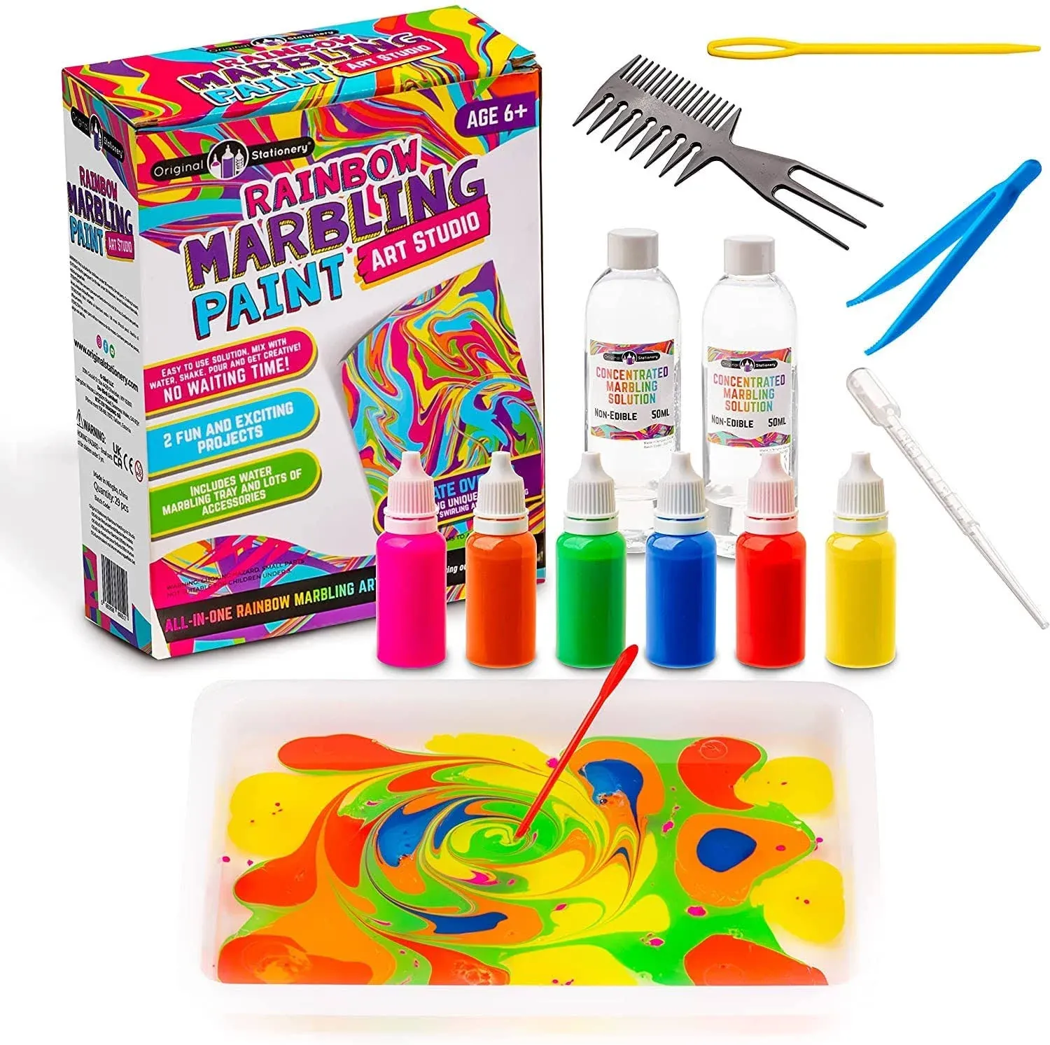 Original Stationery Rainbow Marbling Kit, Everything You Need in One Marble Painting Kit Kids to Make Marble Art and Craft Kids Will Love, Great Arts and Crafts for Girls and Rainbow Gifts for Girls